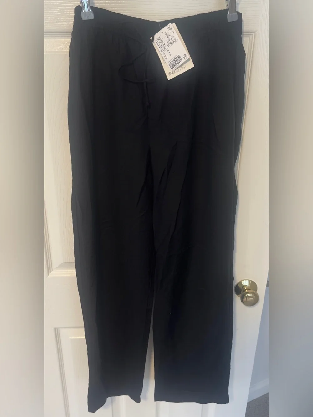Women’s linen Black Casual Elastic-Waist Pants